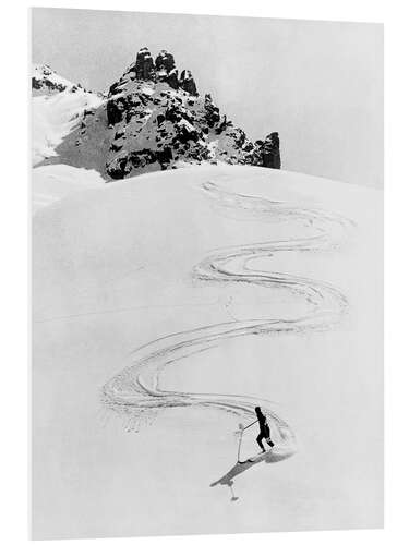 Foam board print Sweeping Ski Ride Down a High Mountain, Switzerland, 1935