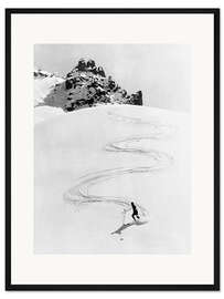 Gerahmter Kunstdruck Kurvenreiche Ski-Fahrt einen hohen Berg hinunter, Schweiz, 1935
