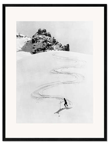 Kehystetty taidepainatus Sweeping Ski Ride Down a High Mountain, Switzerland, 1935