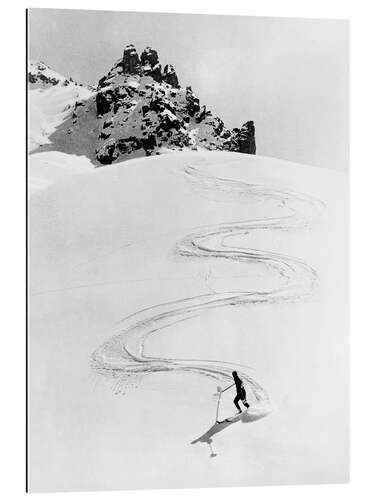 Gallery print Sweeping Ski Ride Down a High Mountain, Switzerland, 1935