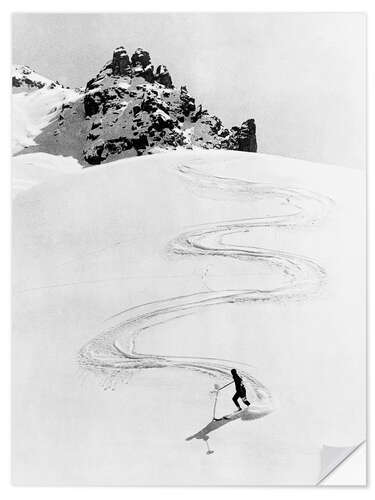 Vinilo para la pared Sweeping Ski Ride Down a High Mountain, Switzerland, 1935