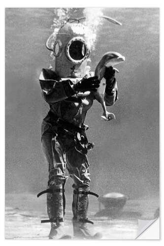 Selvklebende plakat A Diver with a Baby Porpoise, 1933