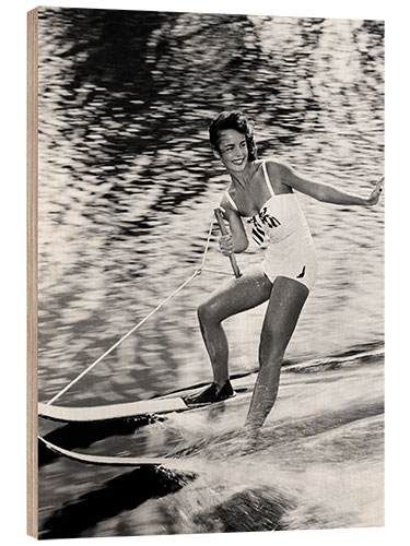 Wood print Young Woman Waterskiing