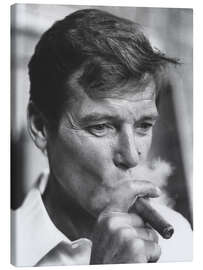 Canvastavla Sir Roger Moore Smoking a Cigar, 1970s