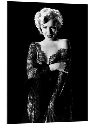 Stampa su alluminio Marilyn Monroe in Black Lace Dress, 1952