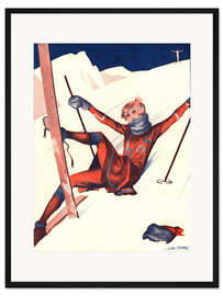 Gerahmter Kunstdruck Titelseite mit Ski Fahrerin von "Le Sourire", 1920