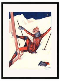 Gerahmter Kunstdruck Titelseite mit Ski Fahrerin von "Le Sourire", 1920