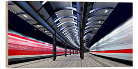 Wood print Trains at Ulm Station, Germany