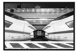 Gerahmter Kunstdruck ICE-Loks aneinander gekoppelt in Frankfurt