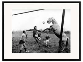 Kunsttryk i ramme Football Match With Man and Horse