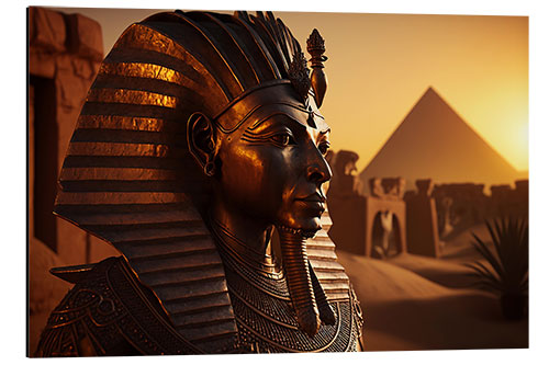 Tableau en aluminium Tutankhamun With the Pyramids of Giza