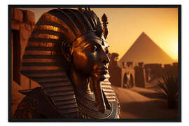 Gerahmter Kunstdruck Tutanchamun mit den Pyramiden von Gizeh