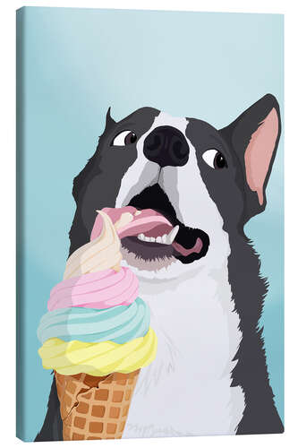 Leinwandbild Hund mit Softeis