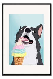 Gerahmter Kunstdruck Hund mit Softeis
