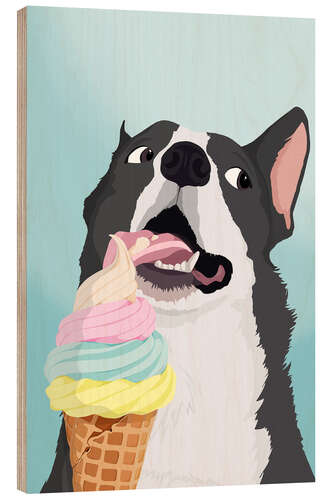 Hout print Cheeky Dog With Icecream