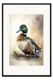 Gerahmter Kunstdruck Süße Stockente in Aquarell