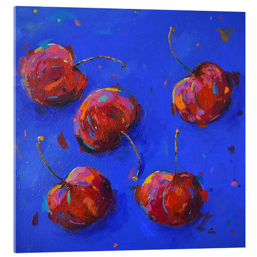 Akrylbilde Cherries on Cobalt Blue