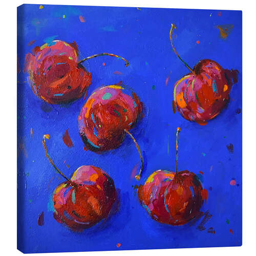 Stampa su tela Cherries on Cobalt Blue