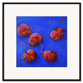 Innrammet kunsttrykk Cherries on Cobalt Blue