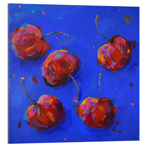 Tableau en plexi-alu Cherries on Cobalt Blue