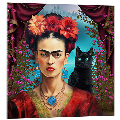 Aluminium print Frida Kahlo with the Cat