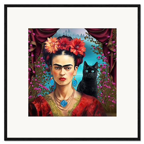 Framed art print Frida Kahlo with the Cat