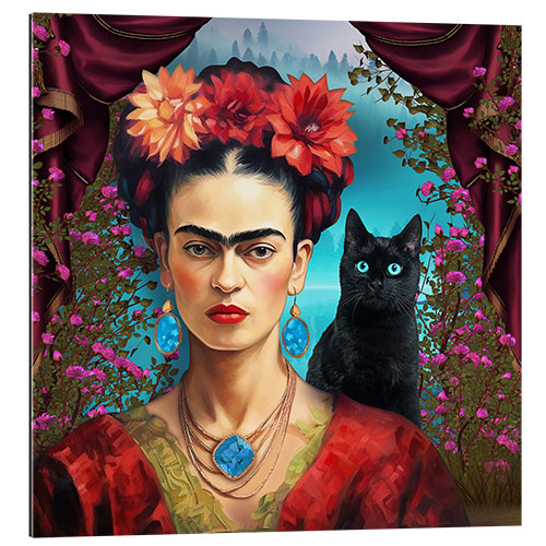 Quadro em plexi-alumínio Frida Kahlo with the Cat