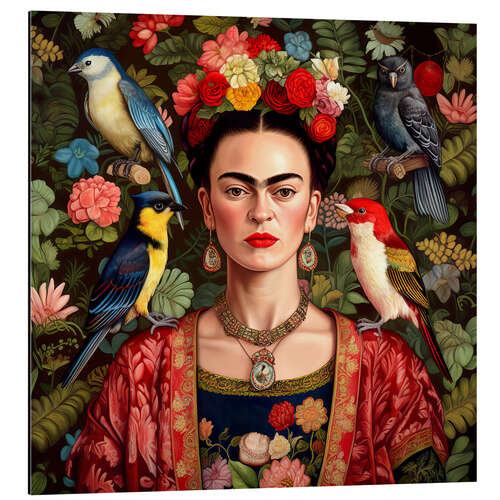 Stampa su alluminio Frida Kahlo with Exotic Birds