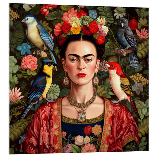 Foam board print Frida Kahlo with Exotic Birds