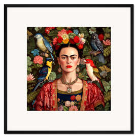 Gerahmter Kunstdruck Frida Kahlo mit exotischen Vögeln
