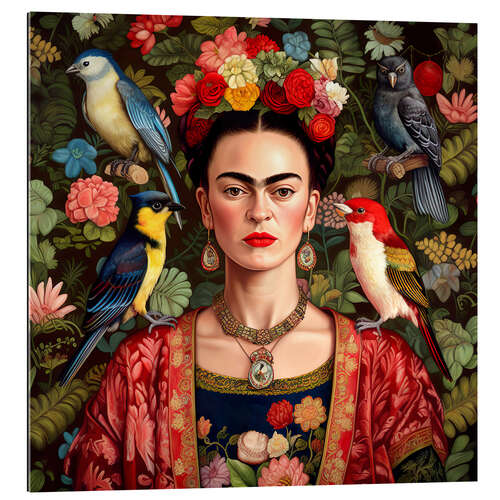 Quadro em plexi-alumínio Frida Kahlo with Exotic Birds