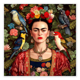 Póster  Frida Kahlo with Exotic Birds - Mark Ashkenazi