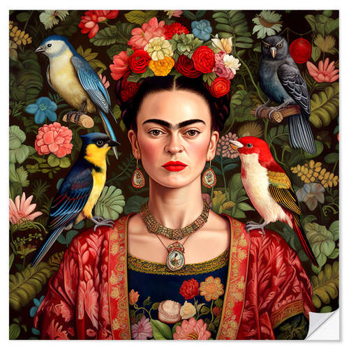 Wall sticker Frida Kahlo with Exotic Birds