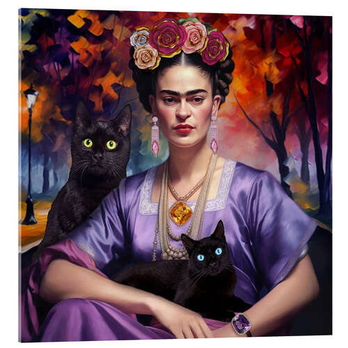 Tableau en verre acrylique Frida Kahlo with the Cats