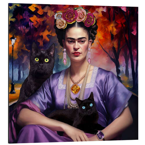 Aluminium print Frida Kahlo with the Cats