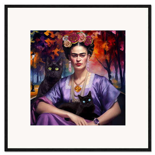 Framed art print Frida Kahlo with the Cats