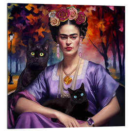 Quadro em plexi-alumínio Frida Kahlo with the Cats