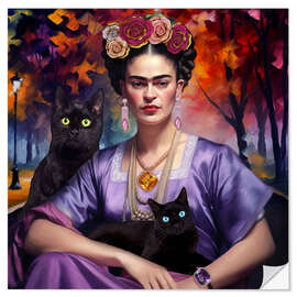 Självhäftande poster Frida Kahlo with the Cats