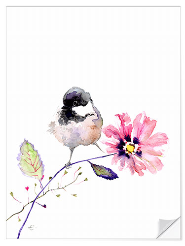 Wall sticker Great Tit on Cosmos Flower