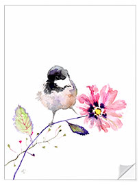 Muursticker Great Tit on Cosmos Flower