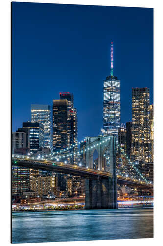 Tableau en aluminium Brooklyn Bridge at Night, New York