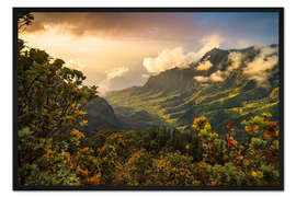 Gerahmter Kunstdruck Sonnenuntergang im Tal, Hawaii