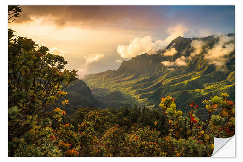 Wandsticker Sonnenuntergang im Tal, Hawaii