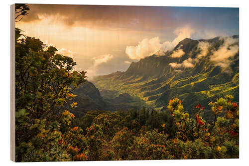 Holzbild Sonnenuntergang im Tal, Hawaii