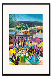 Gerahmter Kunstdruck Hügeliges Dorf jenseits des Gartens