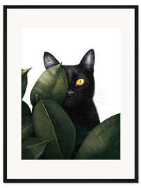 Gerahmter Kunstdruck Schwarze Katze im Versteck