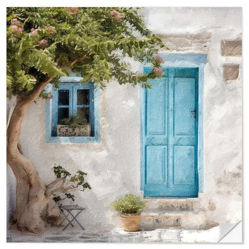 Selvklebende plakat Blue Greek Door I