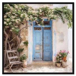 Gerahmter Kunstdruck Blaue Griechische Tür II