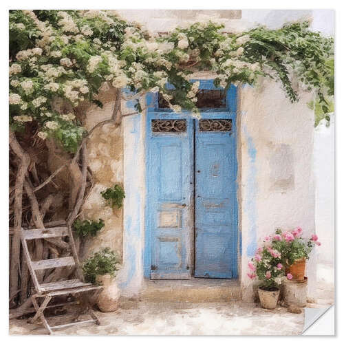 Muursticker Blue Greek Door II