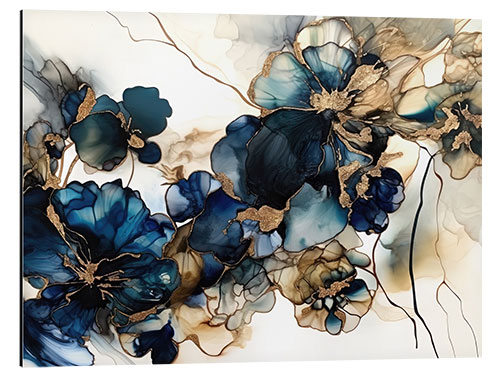 Aluminium print Gold Blue Flowers I